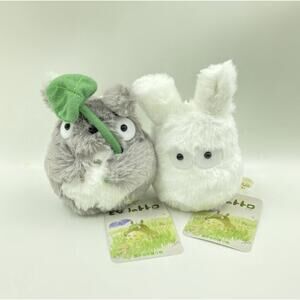 White and Grey Totoro Set 12CM Vibrating Pull Shake Plush Doll Figure Toys